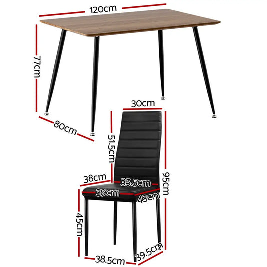 1 Dining Table and 4 Chairs Set Rectangle Metal