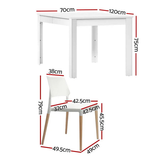 1 Dining Table and 4 Chairs Set White Wood