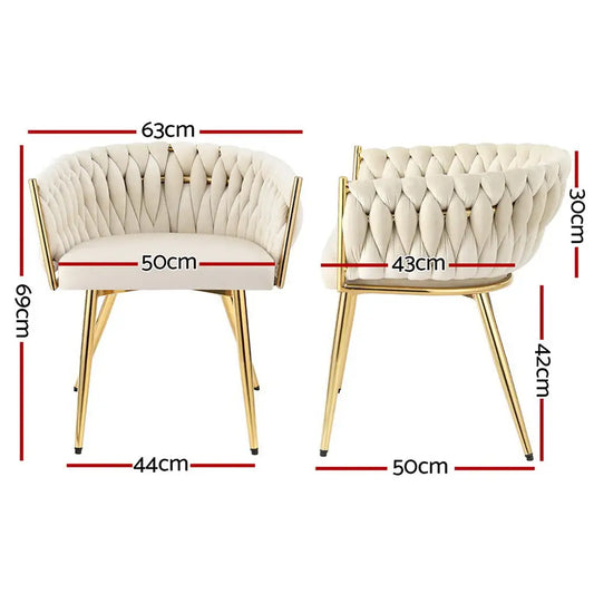 1 Set of 2 Dining Chairs Velvet Armchair Beige