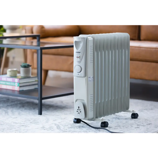 11-fin Oil Column Heater 2400w W/ 3 Heat Settings & Wheels | Sleek Off-white Oil-filled Radiator Heater
