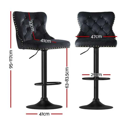 1x Velvet Bar Stool Adjustable Height Nailhead Trim Kitchen Counter