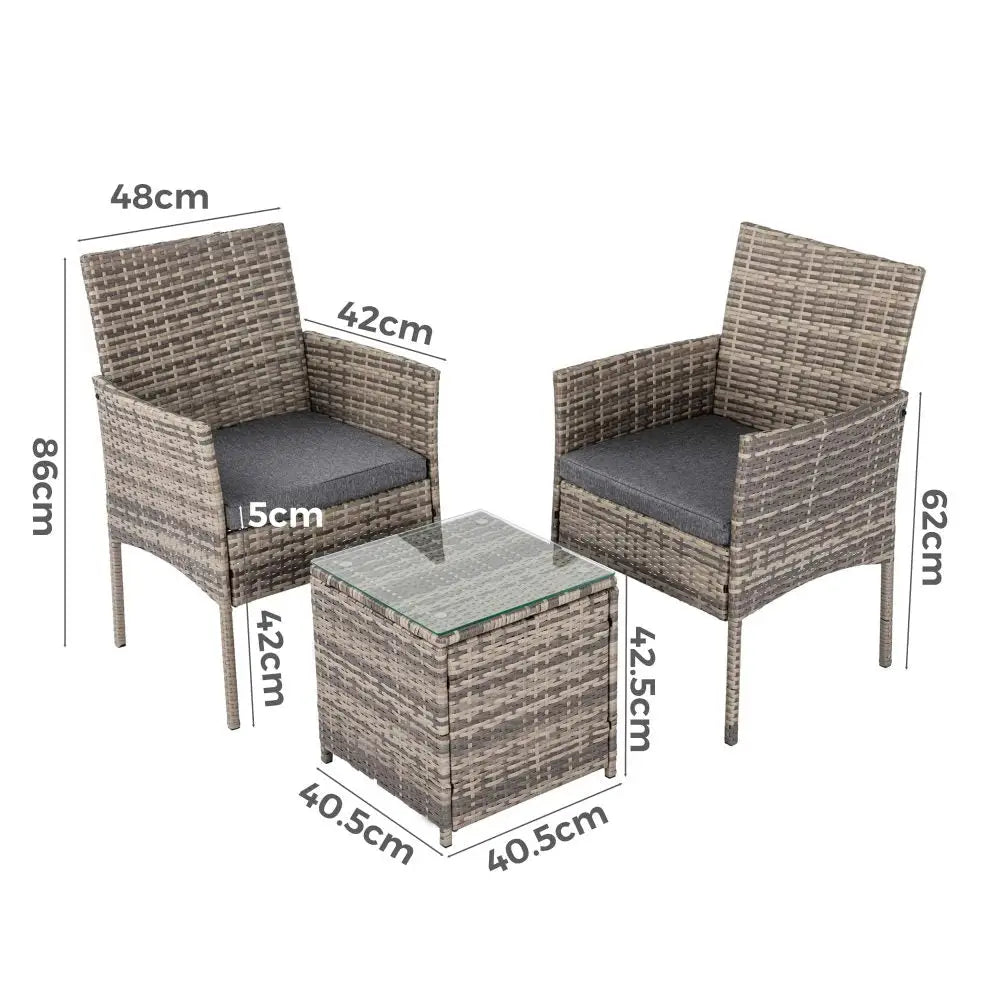 2 Seater Pe Rattan Outdoor Furniture Chat Set- Mixed Grey