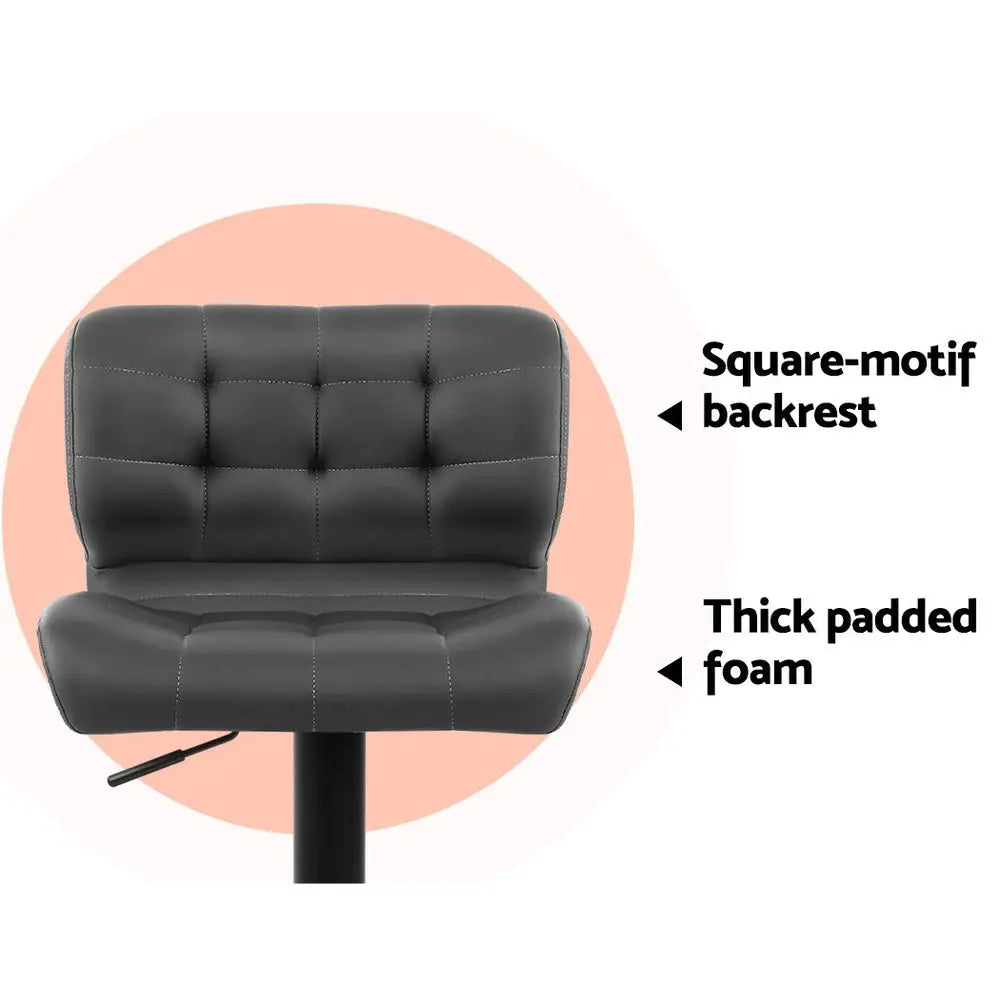 2x Bar Stools Gas Lift Leather Padded Grey