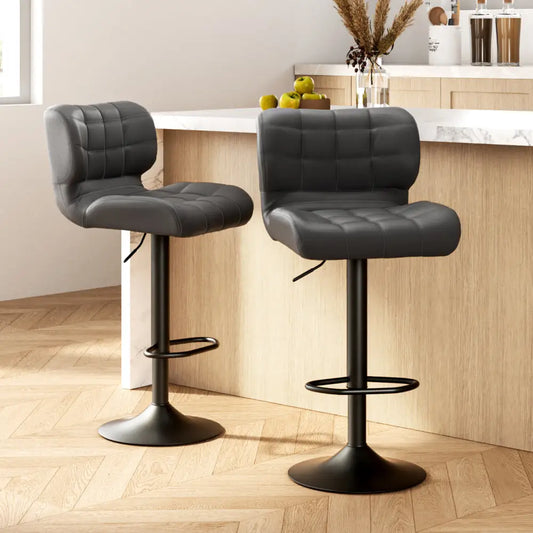2x Bar Stools Gas Lift Leather Padded Grey