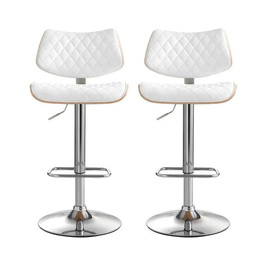 2x Bar Stools Kitchen Dining Chairs Gas Lift Stool Wooden Leather White