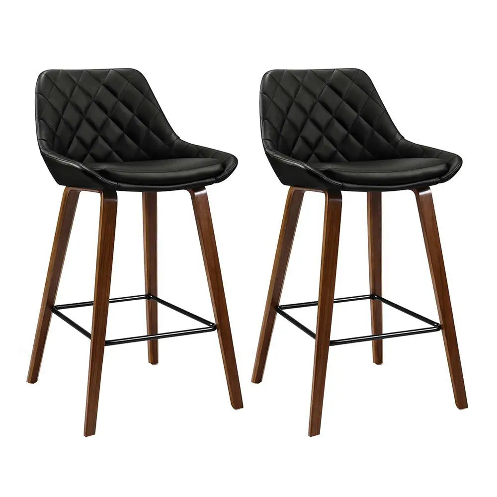 2x Bar Stools Pu Seat Wooden