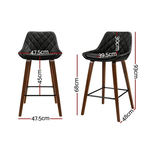 2x Bar Stools Pu Seat Wooden