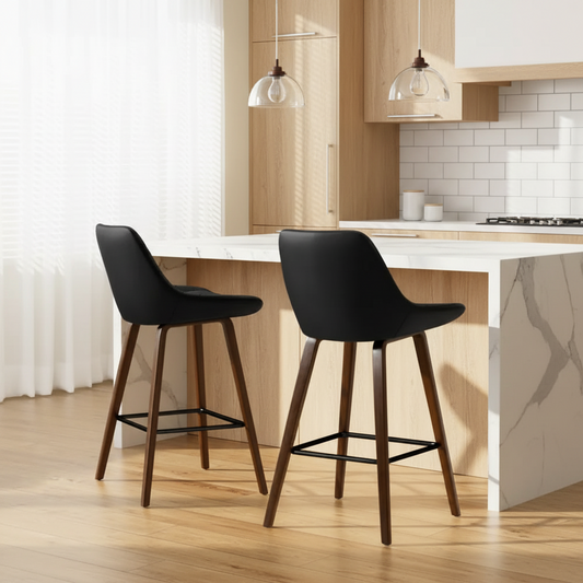 2x Bar Stools PU Seat Wooden