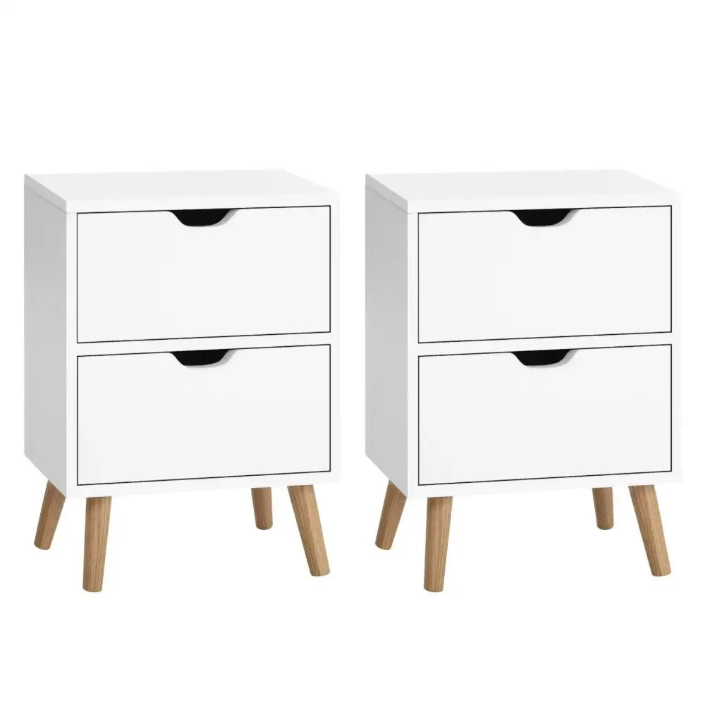 2x Bedside Table 2 Drawers - Boden White