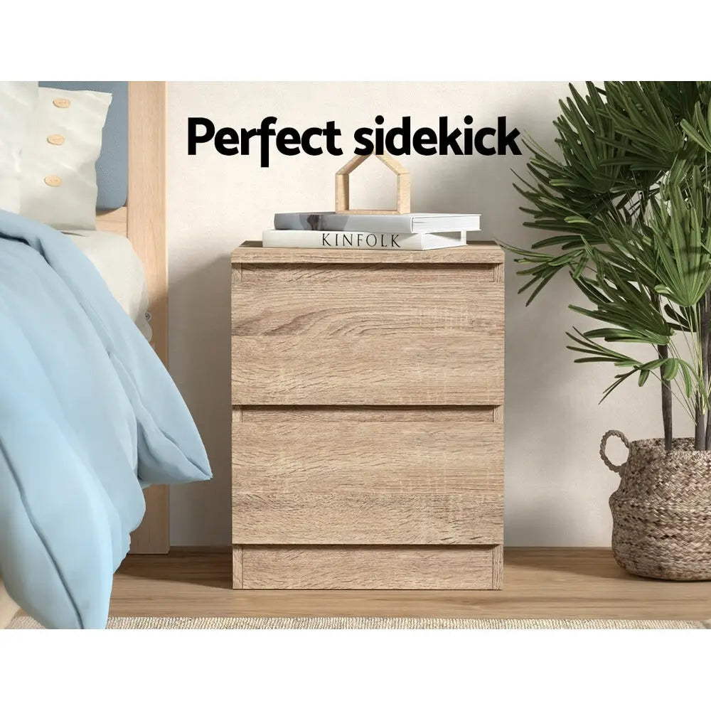 2x Bedside Table 2 Drawers - Pepe Oak