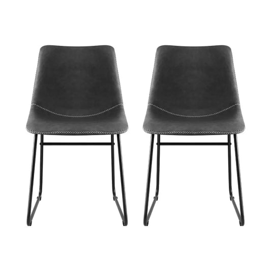 2x Dining Chairs Retro Pu Leather Kitchen Lounge Cafe Accent Chair Grey