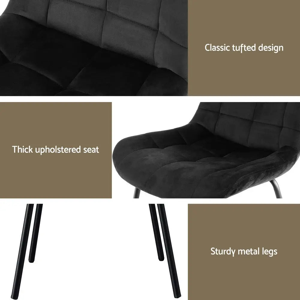 2x Dining Chairs Velvet Tufted Kitchen Lounge Cafe Accent Chair Black