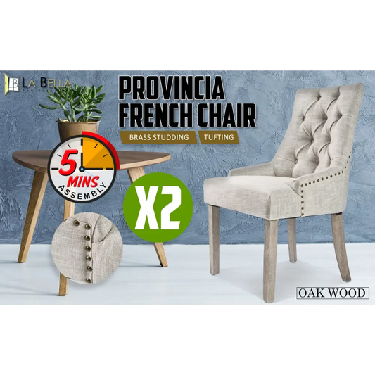 2x French Provincial Dining Chair Oak Leg Amour Cream