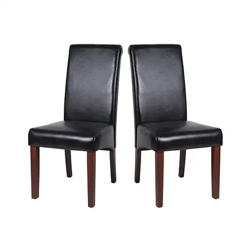 2x Wooden Frame Black Leatherette Dining Chairs with Solid Pine Legs