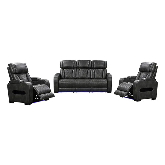 3-1-1 Seater Electric Air Leather Dark Grey Recliner Set