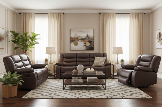 3+2+1 Seater Recliner Sofa In Faux Leather Lounge Couch in Brown