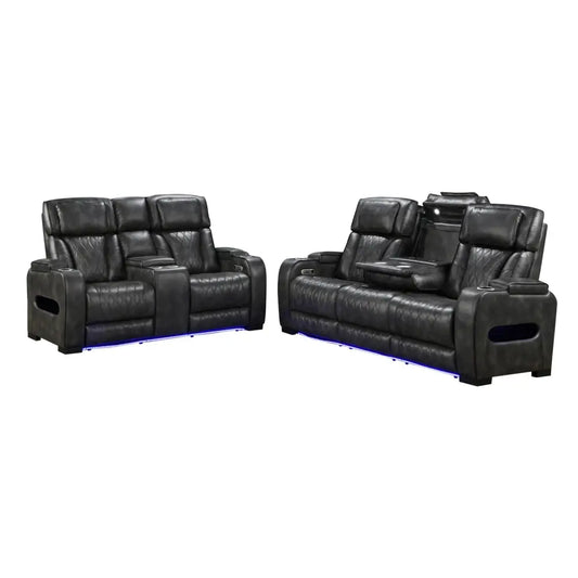 3-2 Seater Electric Air Leather Dark Grey Recliner Set