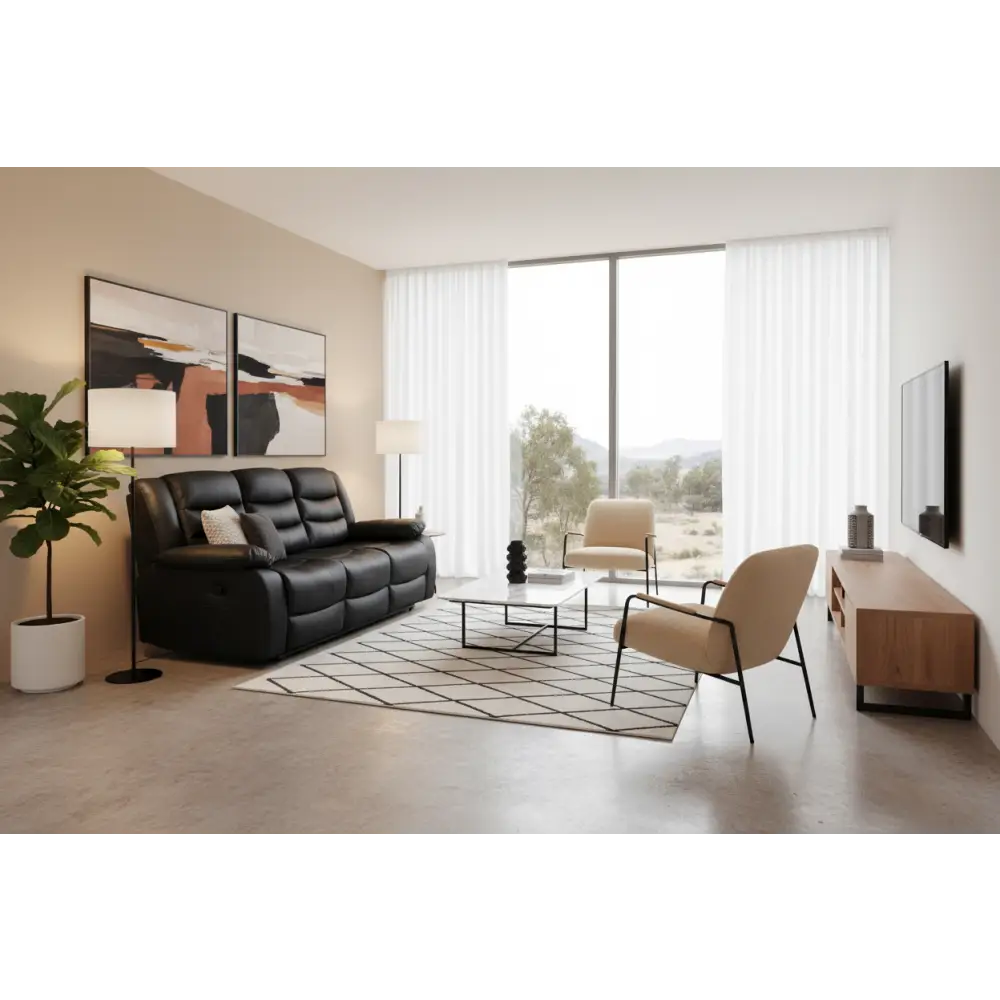 3 Seater Recliner Sofa in Faux Leather Lounge Couch in Black