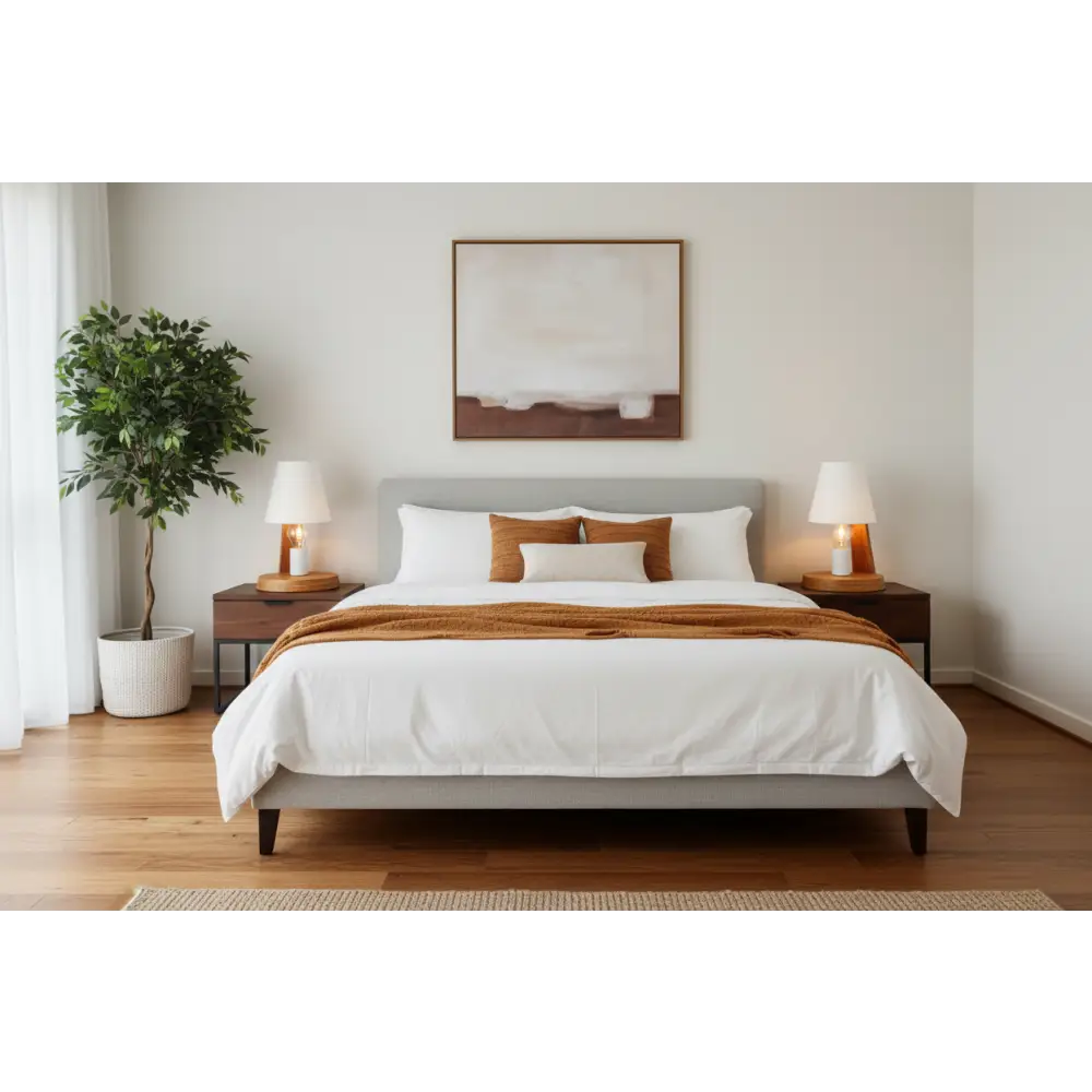 32cm Wooden Base Modern Desk Table Lamp Light Metal Shade Designer - White