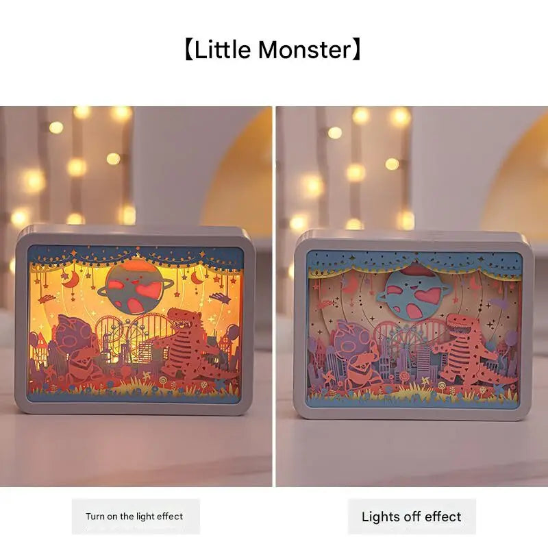 3d Paper Carving Night Light | Little Monsters | Usb or Battery Powered