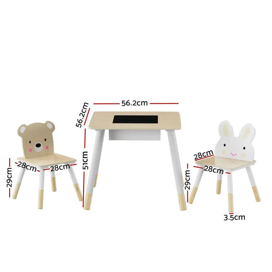 3pcs Kids Table and Chairs Set Activity Desk Chalkboard Toy Hidden Storage