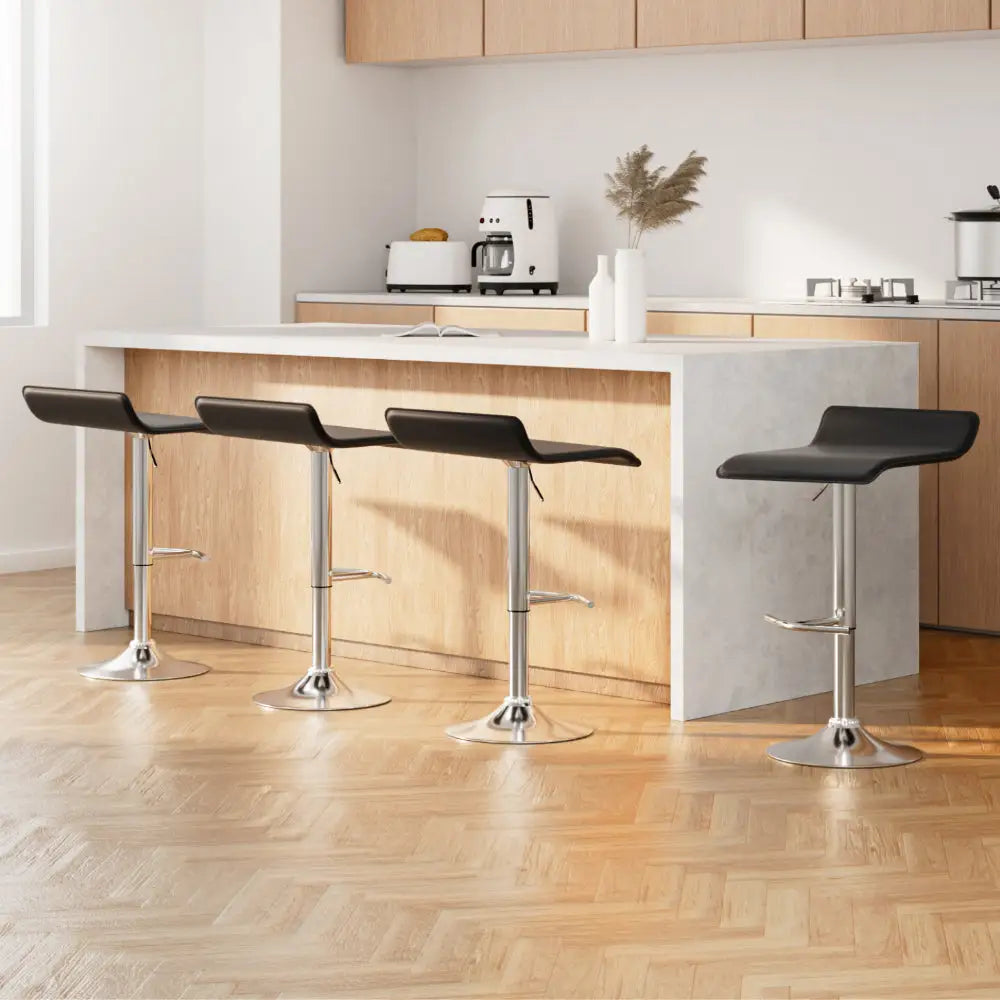 4x Bar Stools Adjustable Gas Lift Chairs Black