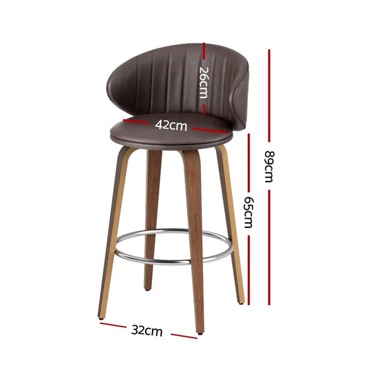 4x Bar Stools Dining Chairs Contoured Leather Wood Stool