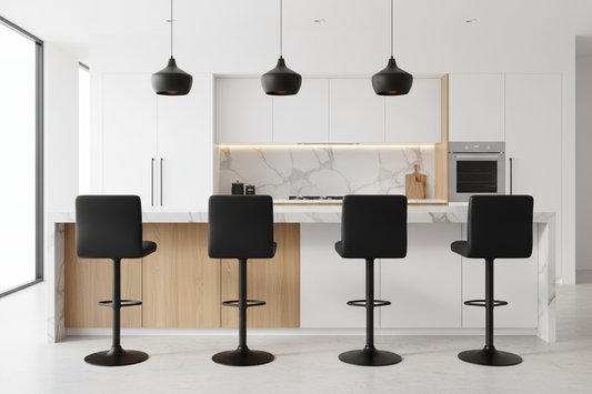 4x Bar Stools Gas Lift Leather Chair Black