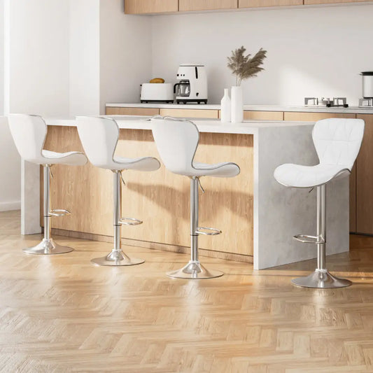 4x Bar Stools Gas Lift Leather Seat White