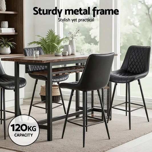 4x Bar Stools Kitchen Dining Chair Counter Stool Diamond Pu Leather Black