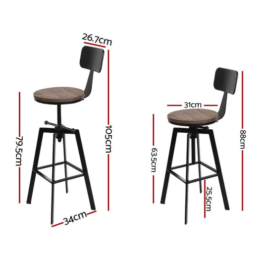 4x Bar Stools Kitchen Dining Chairs Adjustable Wood Stool W/backrest