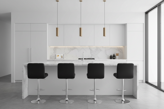 4x Bar Stools Leather Gas Lift Black