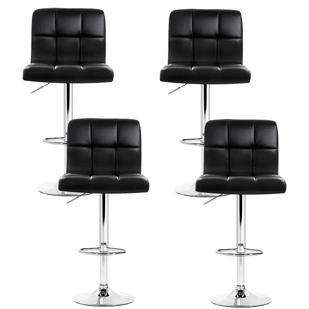 4x Bar Stools Leather Gas Lift Black