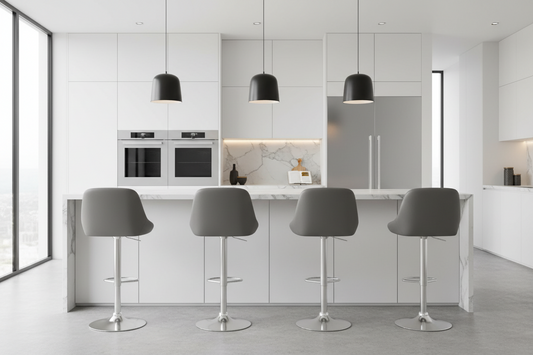 4x Bar Stools Leather Padded Gas Lift Grey