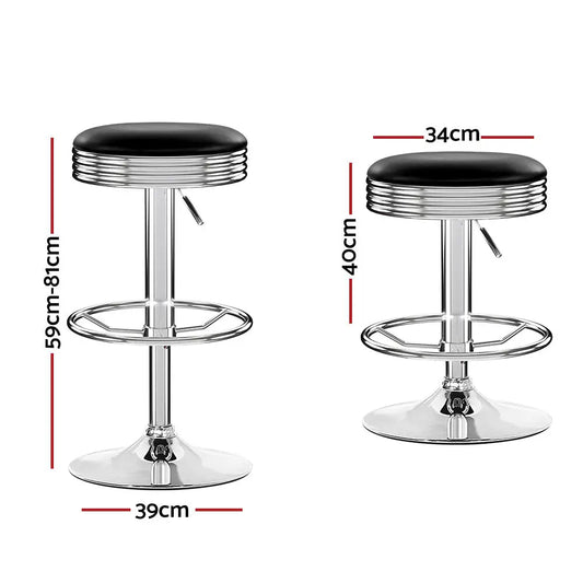 4x Bar Stools Leather Padded Gas Lift Silver