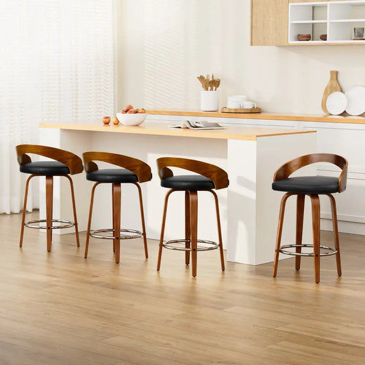 4x Bar Stools Swivel Seat Curving Backrest