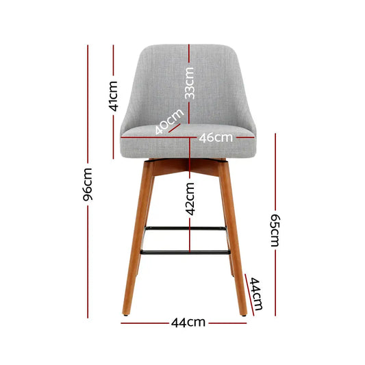 4x Bar Stools Swivel Seat Wooden Grey