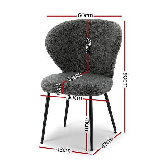4x Dining Chairs Sherpa Boucle Wing Back Grey