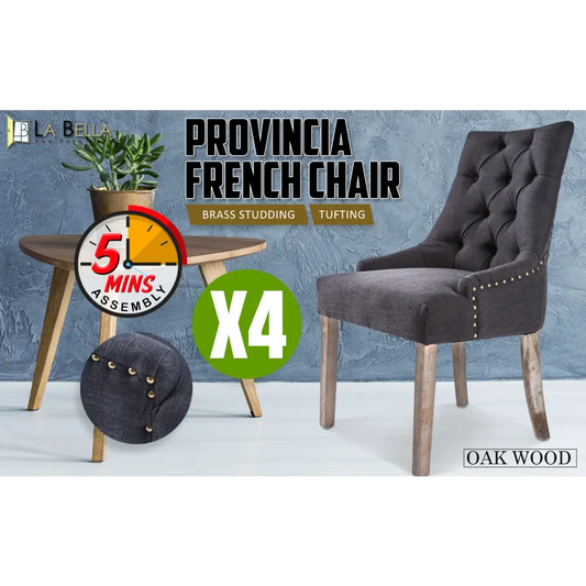 4x French Provincial Dining Chair Oak Leg Amour Black