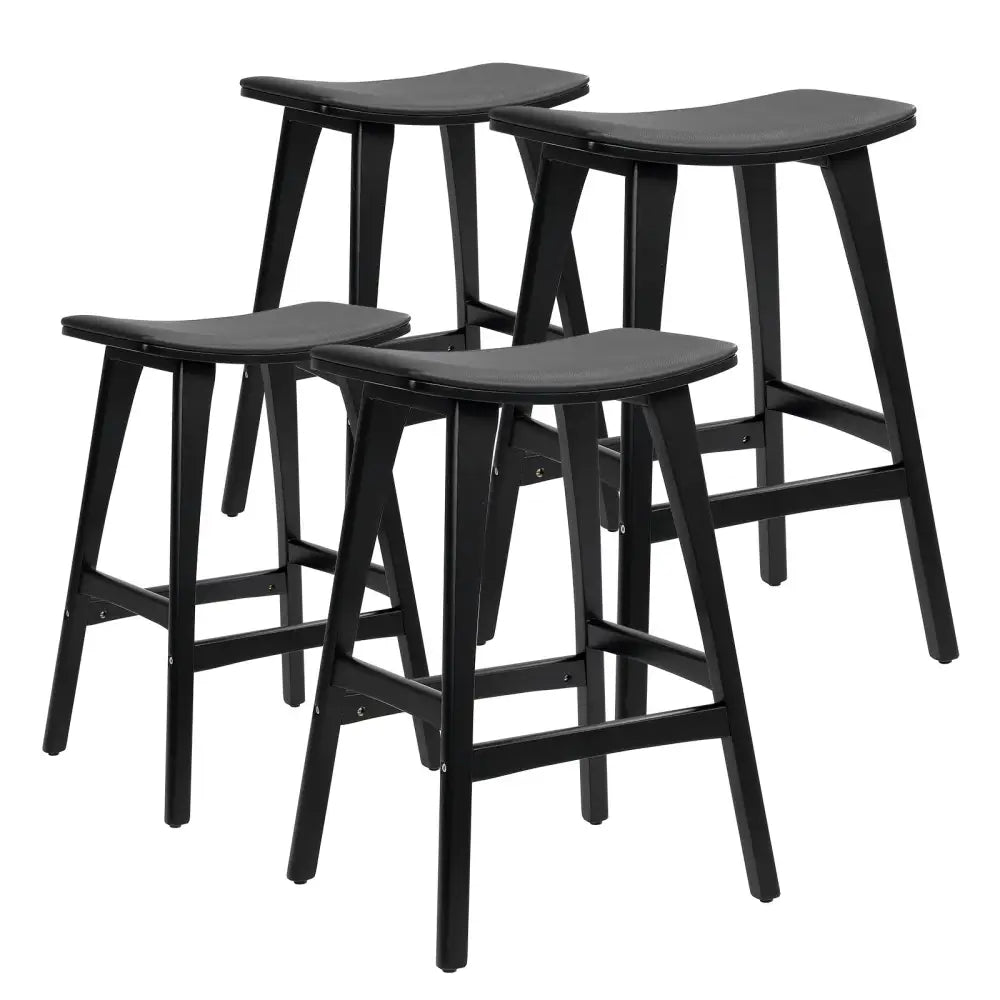 4x Wooden Bar Stool Padded Pu Leather Dining Chair Kanso 65cm Black