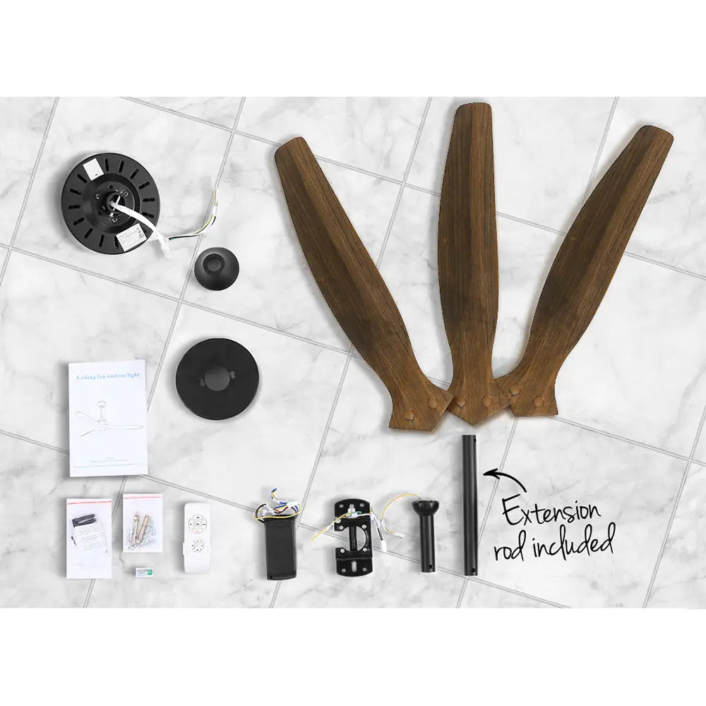 52’’ Ceiling Fan Ac Motor 3 Blades W/remote - Dark Wood