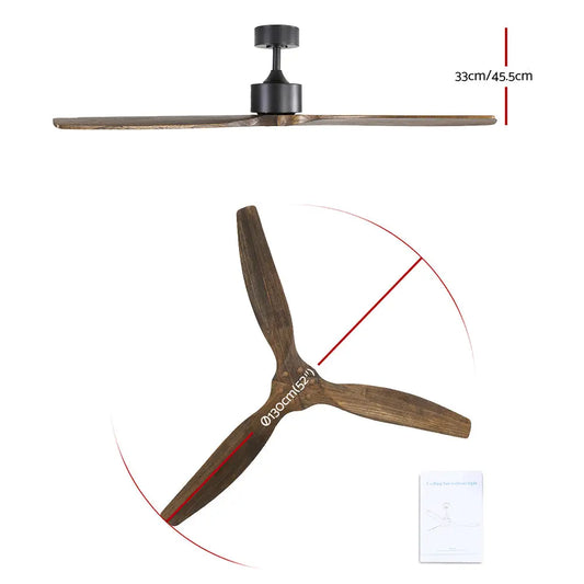 52’’ Ceiling Fan Ac Motor 3 Blades W/remote - Dark Wood