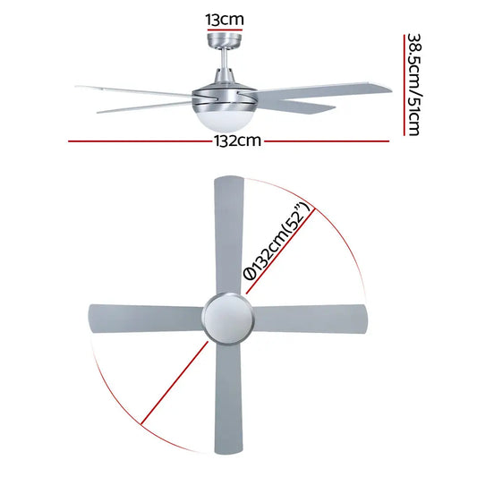 52’’ Ceiling Fan Ac Motor W/light W/remote - Silver