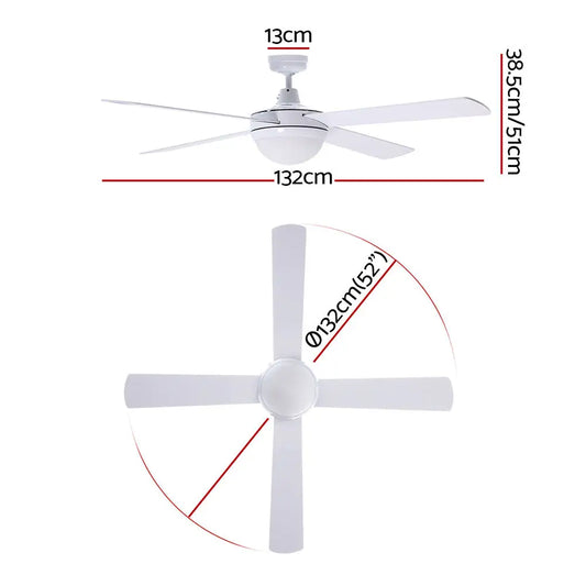 52’’ Ceiling Fan Ac Motor W/light W/remote - White