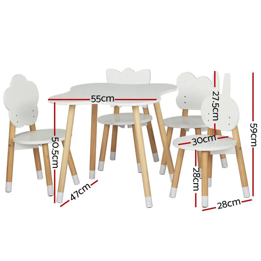 5pcs Kids Table and Chairs Set Children Activity Study Play Desk White