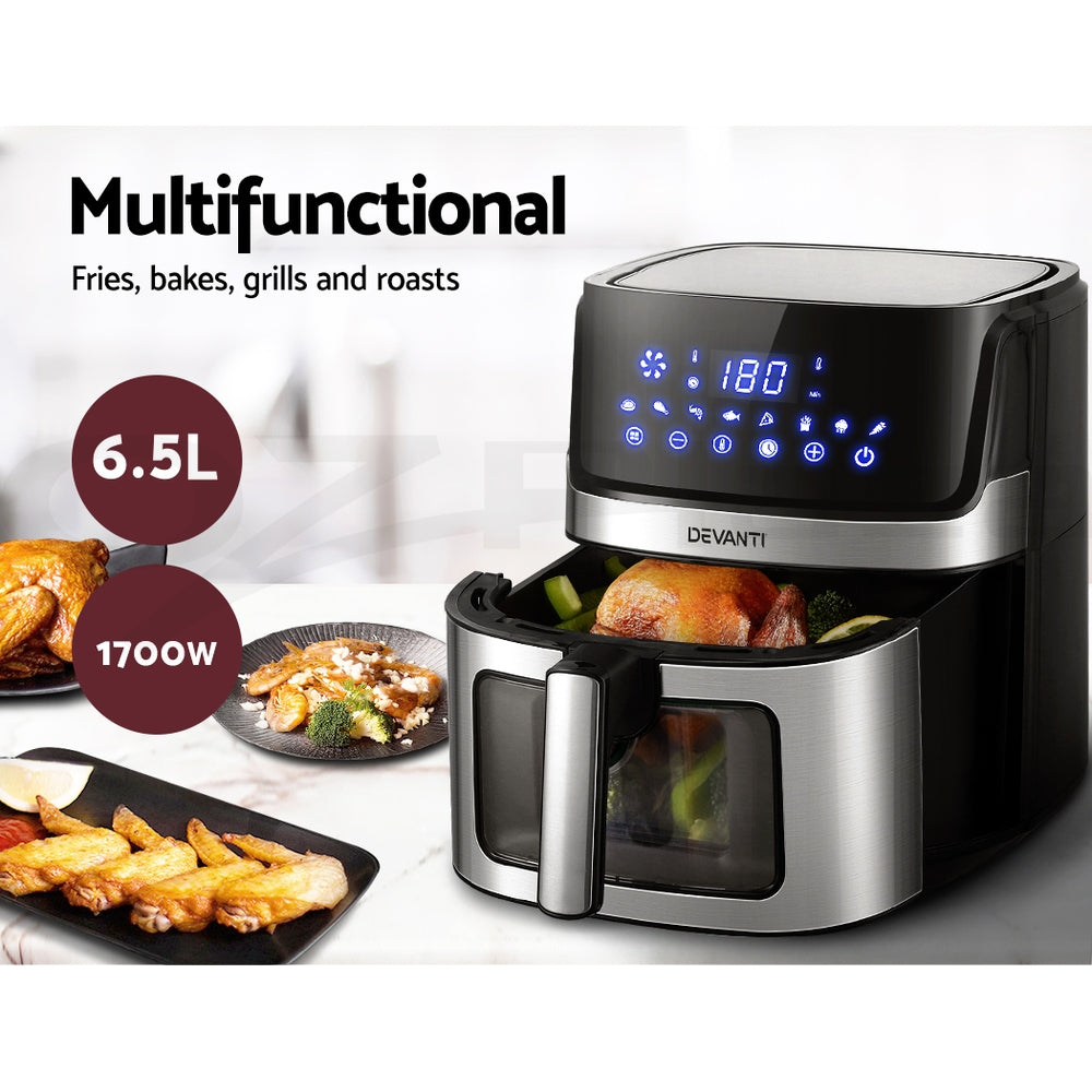 Devanti Air Fryer 6.5L LCD Fryers Clear Window Appliances > Kitchen Appliances