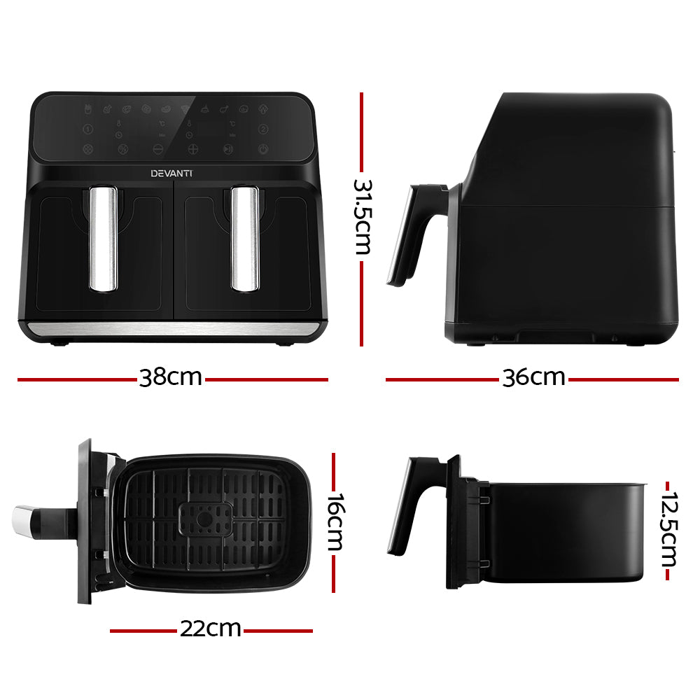 Devanti Air Fryer 8L Dual Zone Fryers Appliances > Kitchen Appliances