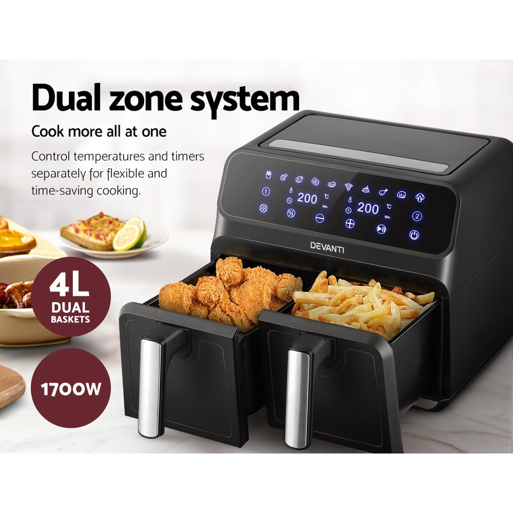 Devanti Air Fryer 8L Dual Zone Fryers Appliances > Kitchen Appliances