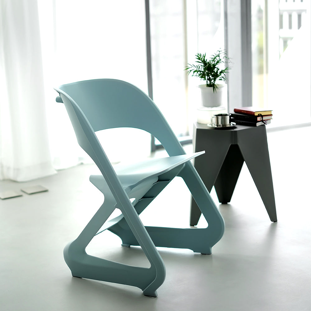 In Set of 4 Dining Chairs Office Cafe Lounge Seat Stackable Plastic Leisure Chairs Blue