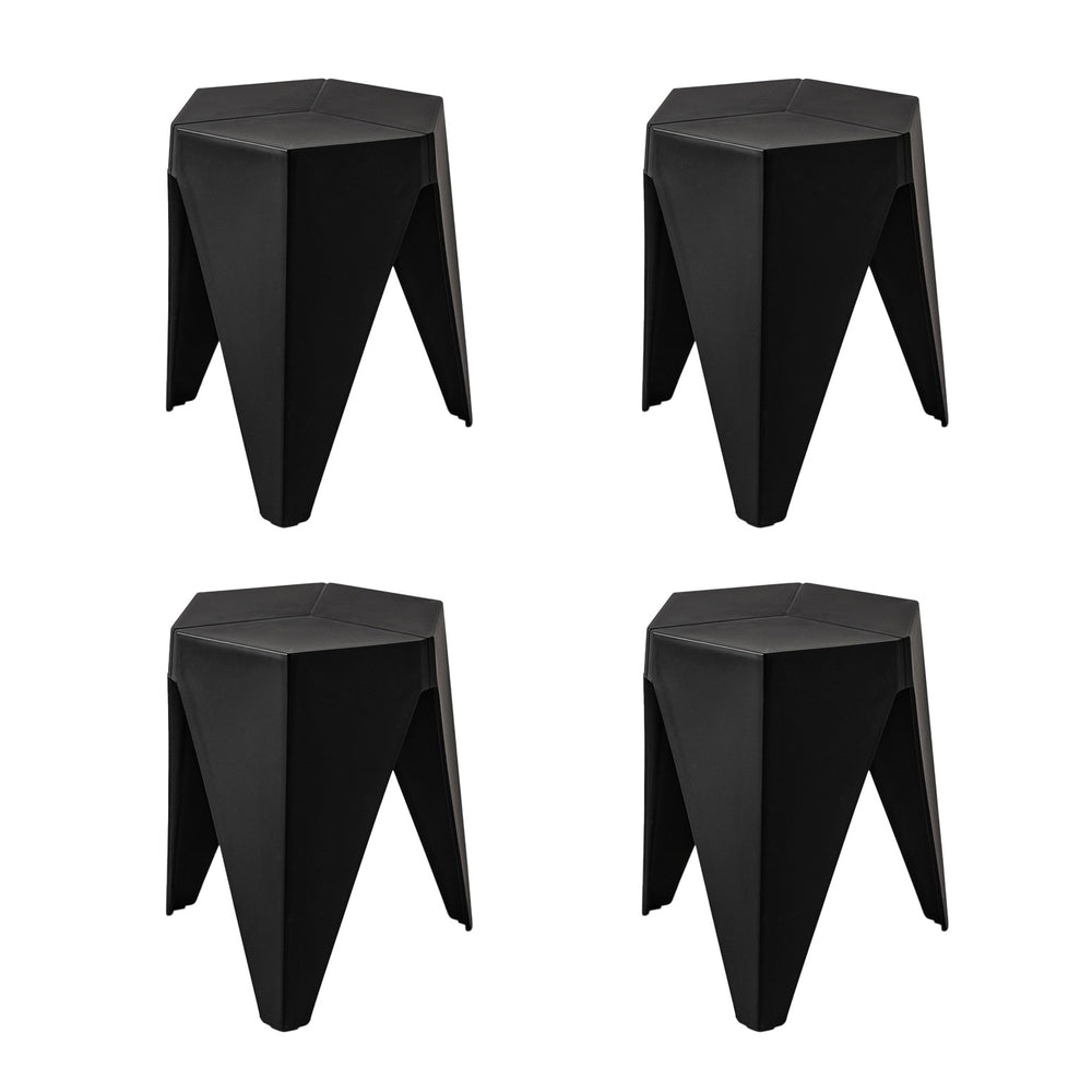 Artiss 4PC Puzzle Stool Plastic Bar Stools Stackable Black - Furniture > Bar Stools & Chairs > Table & Bar Stools